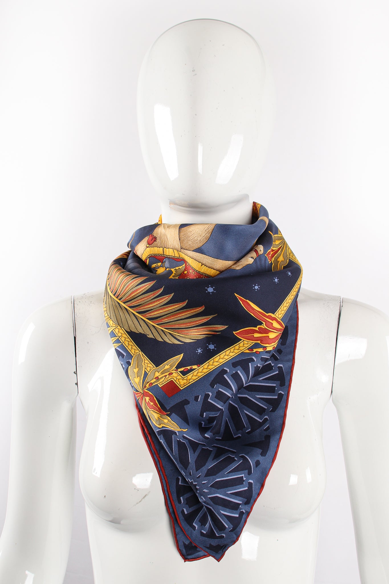 Vintage Salvatore Ferragamo Thousand And One Nights Silk Scarf on Mannequin at Recess Los Angeles
