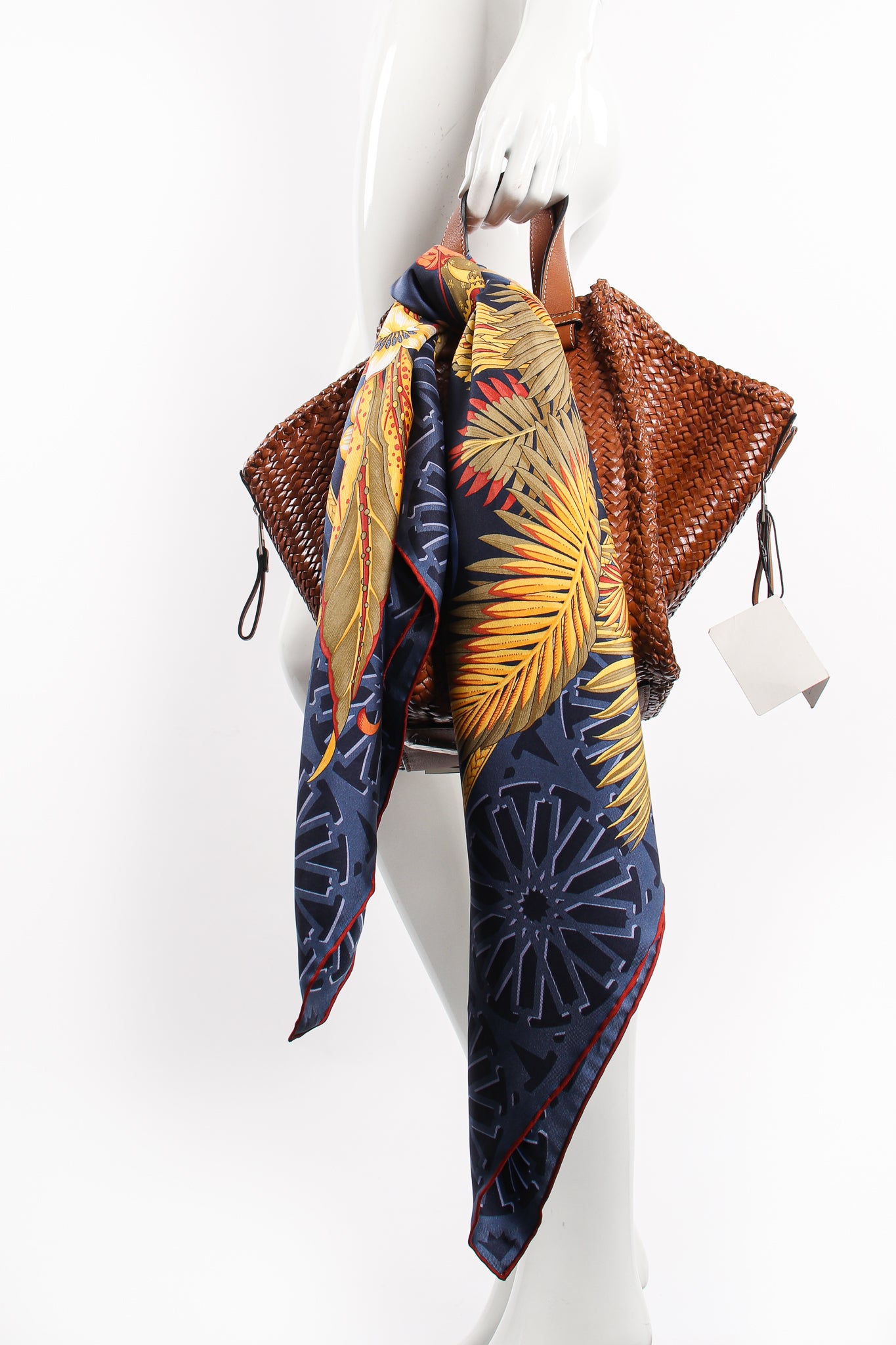 Vintage Salvatore Ferragamo Thousand And One Nights Silk Scarf on bag at Recess Los Angeles