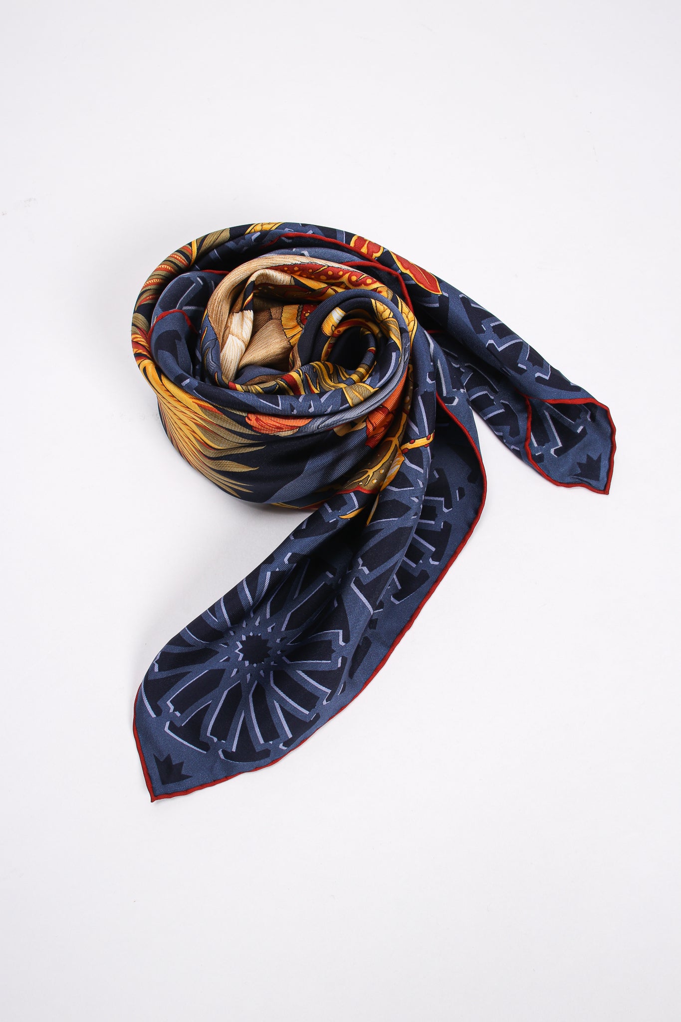 Vintage Salvatore Ferragamo Thousand And One Nights Silk Scarf roll at Recess Los Angeles