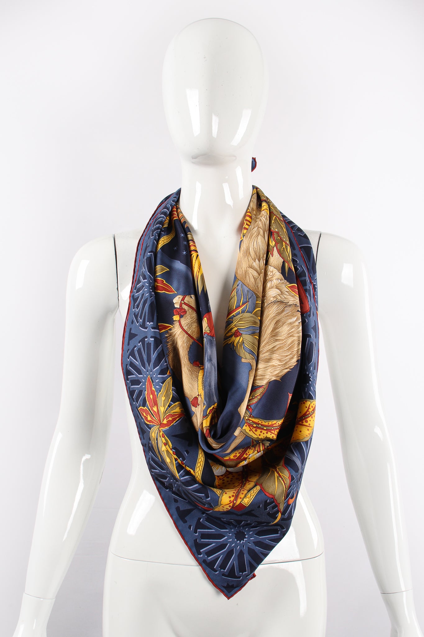 Vintage Salvatore Ferragamo Thousand And One Nights Silk Scarf on Mannequin at Recess Los Angeles
