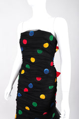 Recess Los Angeles Vintage Scaasi Boutique Polka Dot Bows Strapless Black Dress Velvet Multicolored Dots Trumpet Silhouette