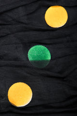 Recess Los Angeles Vintage Scaasi Boutique Polka Dot Bows Strapless Black Dress Velvet Multicolored Dots Trumpet Silhouette