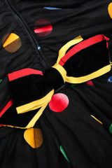 Recess Los Angeles Vintage Scaasi Boutique Polka Dot Bows Strapless Black Dress Velvet Multicolored Dots Trumpet Silhouette