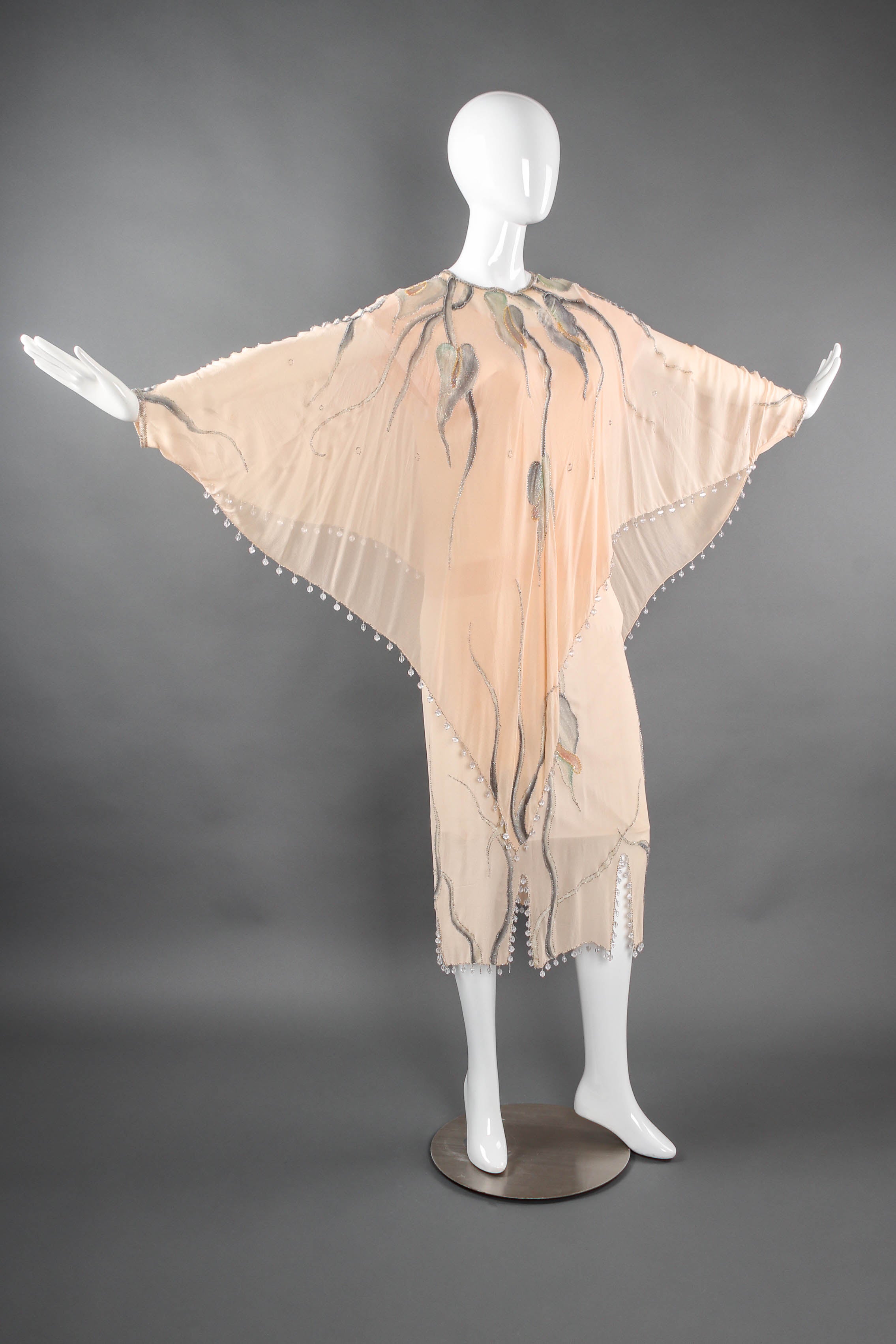 Vintage Scenario & Figurino Bead Painted Leaf Shawl & Dress Set mannequin shawl spread @ Recess LA