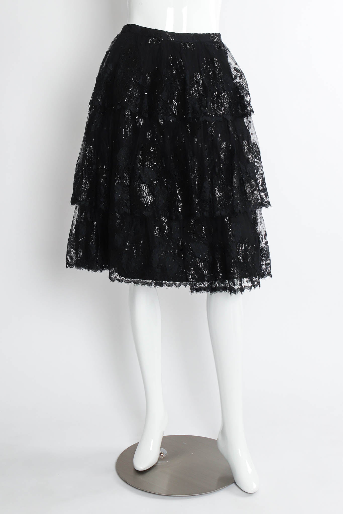 Vintage Jean Louis Scherrer Floral Lace Top & Skirt Set mannequin skirt front @ Recess Los Angeles