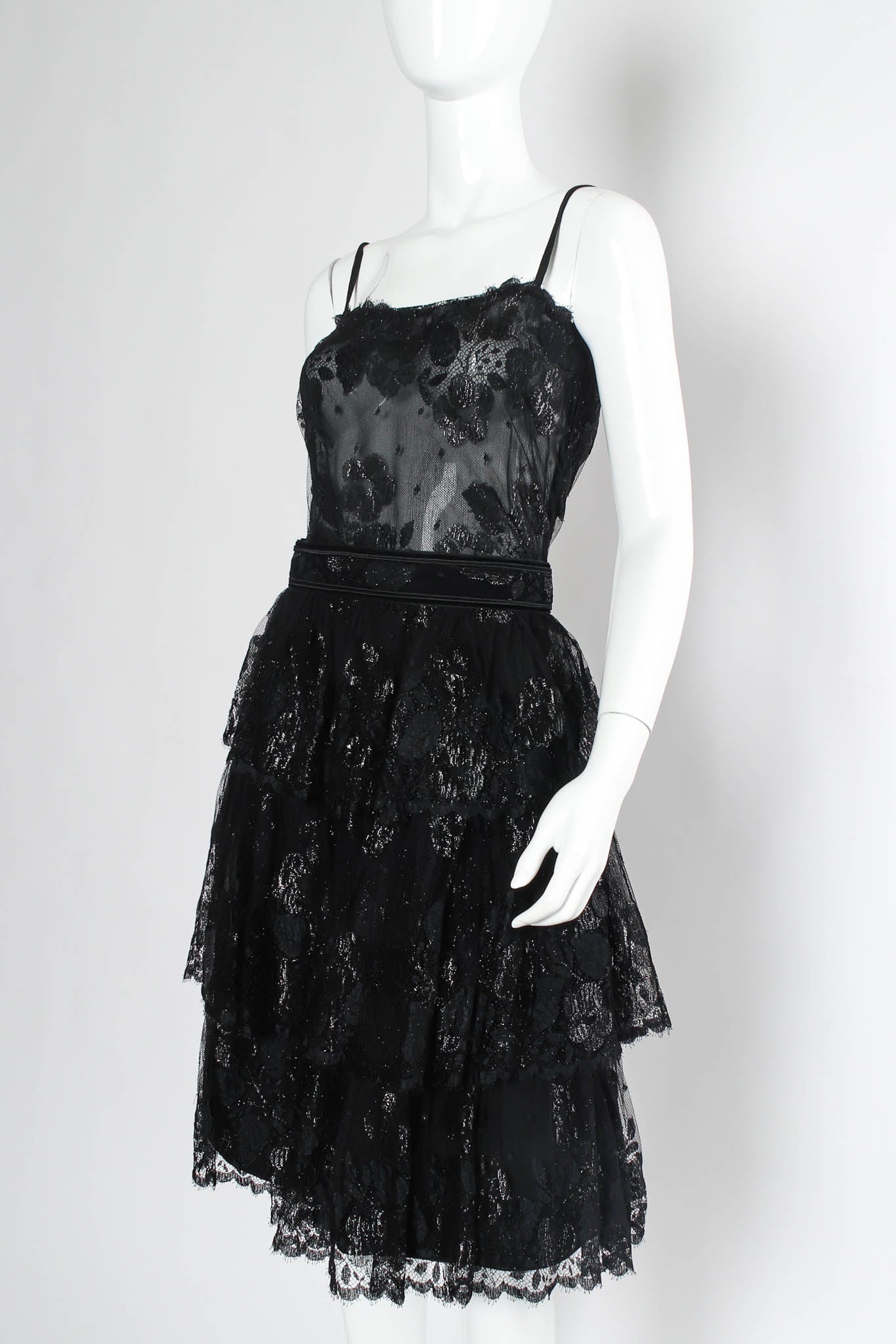 Vintage Jean Louis Scherrer Floral Lace Top & Skirt Set manenquin angle @ Recess Los Angeles