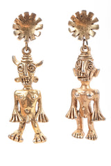 Recess Vintage Scooter Gold Mayan Incan Aztec Style Figurine Earrings, White Background