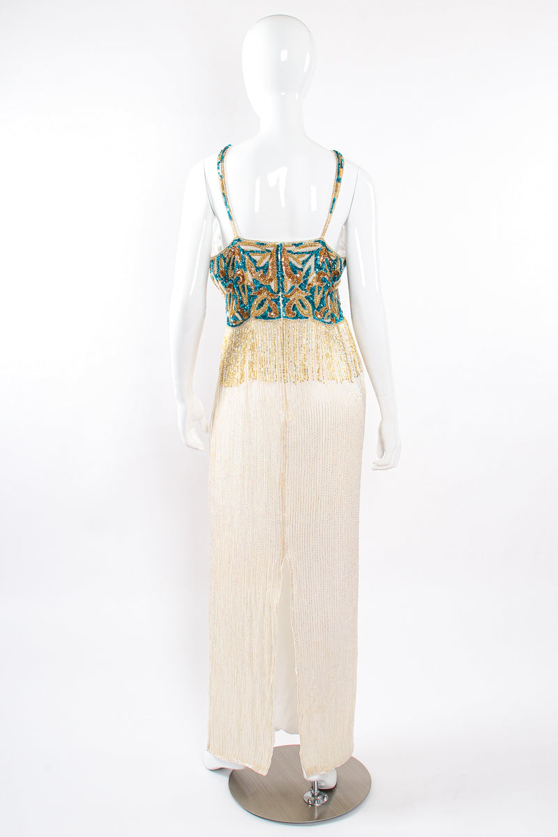 Vintage Sequins Originals Beaded Grecian Fringe Gown on Mannequin back at Recess Los Angeles