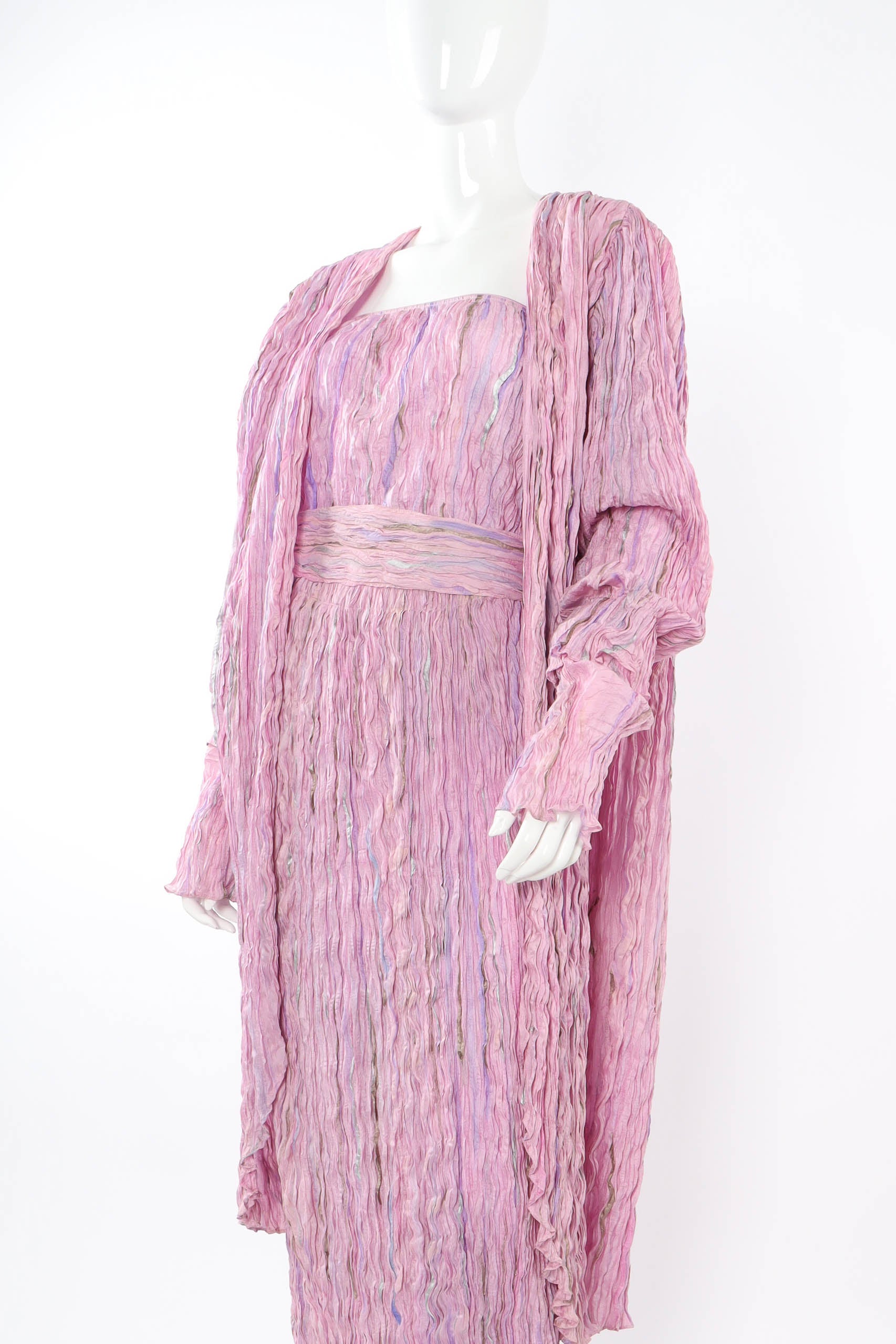 Vintage Shebue Pleated Mirage Top & Skirt Set mannequin angle whole set  @ Recess LA