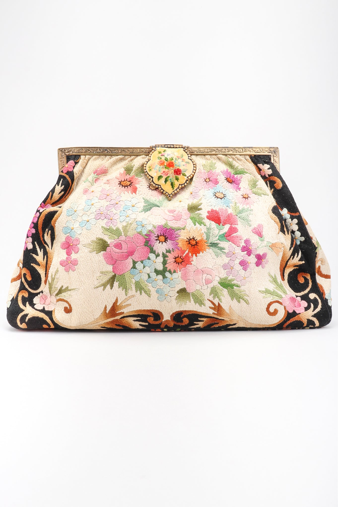 Antique/Vintage Petit Point Floral Tapestry Clutch Purse Made in Austria