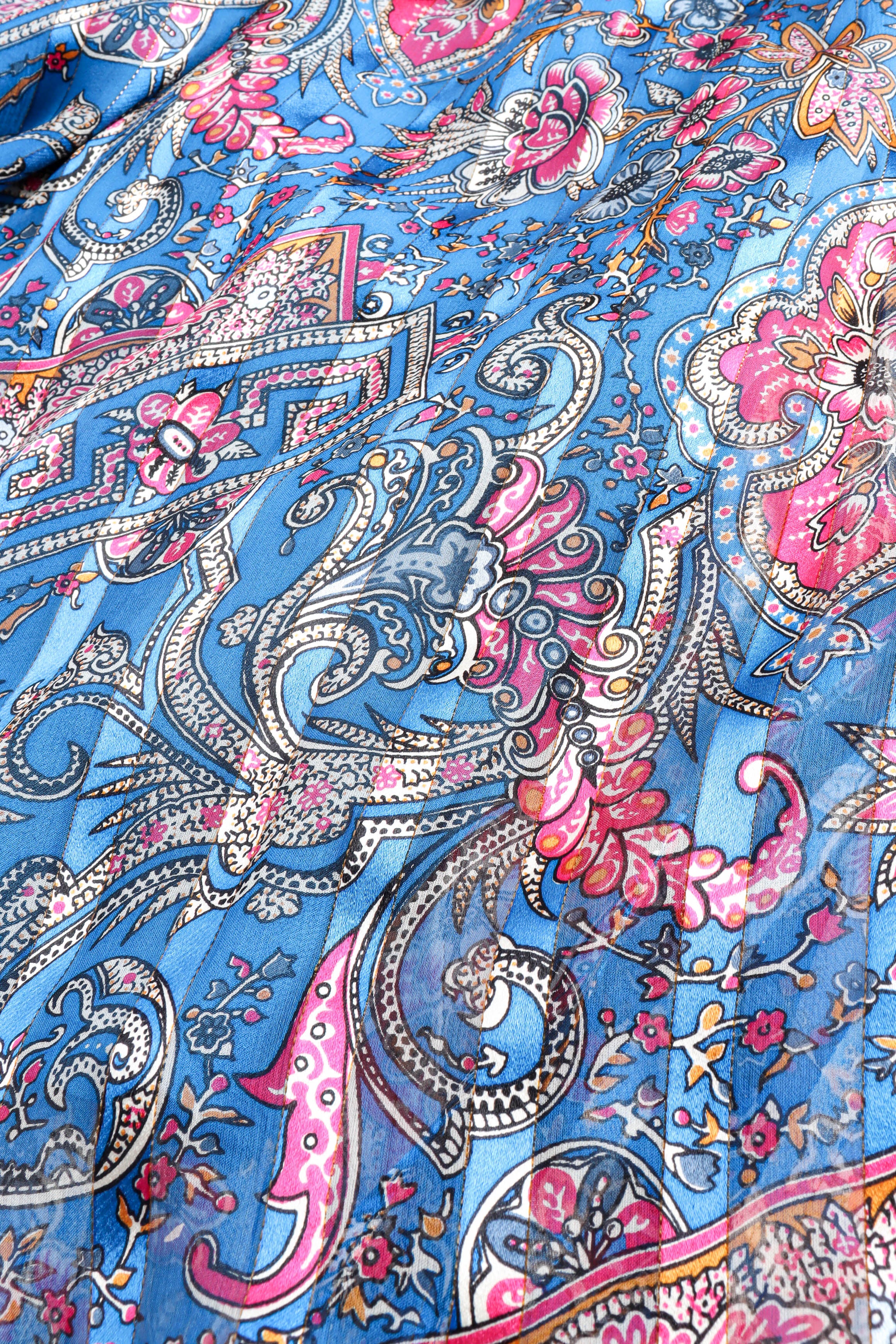 Vintage The Silk Farm Sheer Paisley Top & Skirt Set print/fabric close up  @ Recess LA