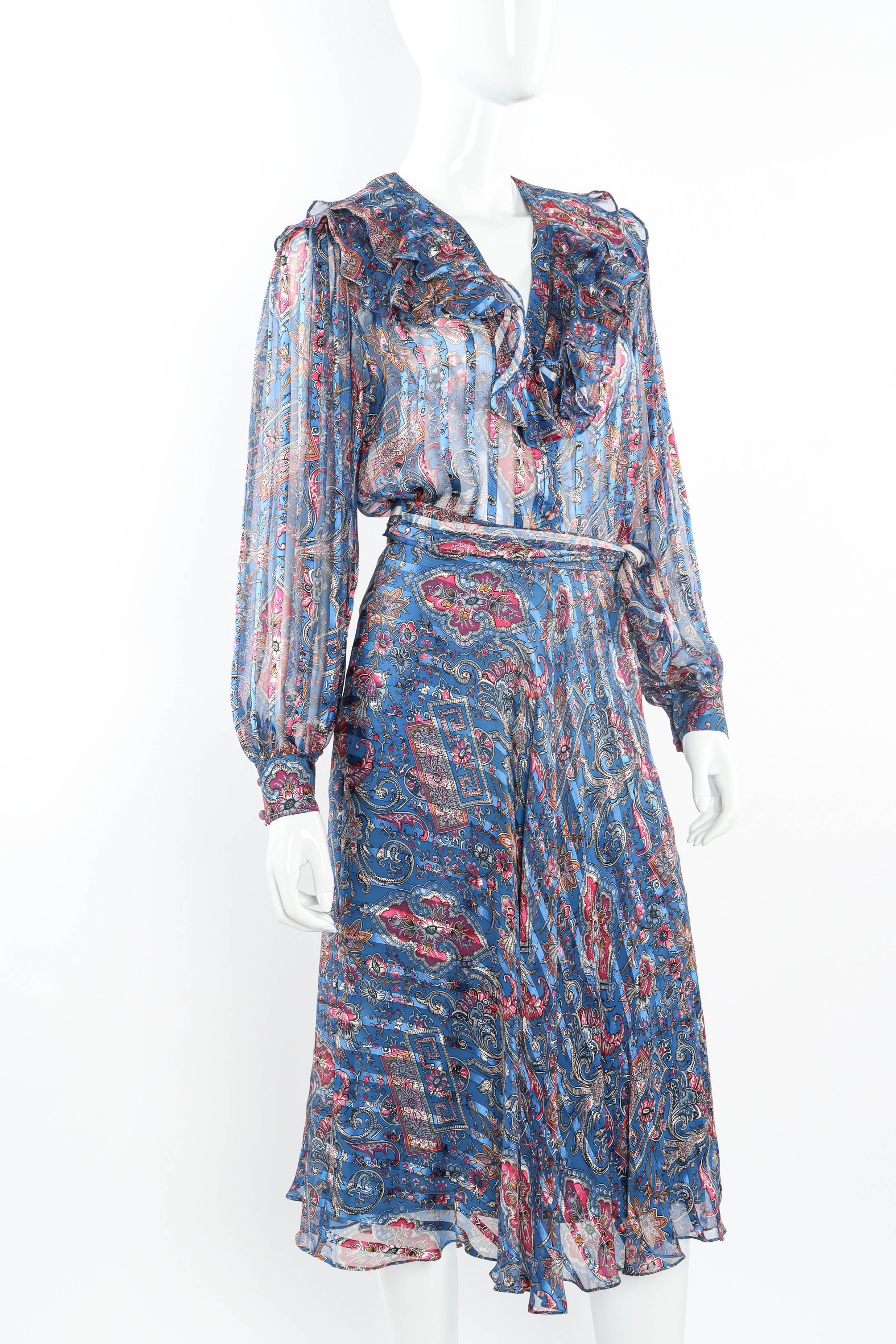 Vintage The Silk Farm Sheer Paisley Top & Skirt Set mannequin angle close up @ Recess LA