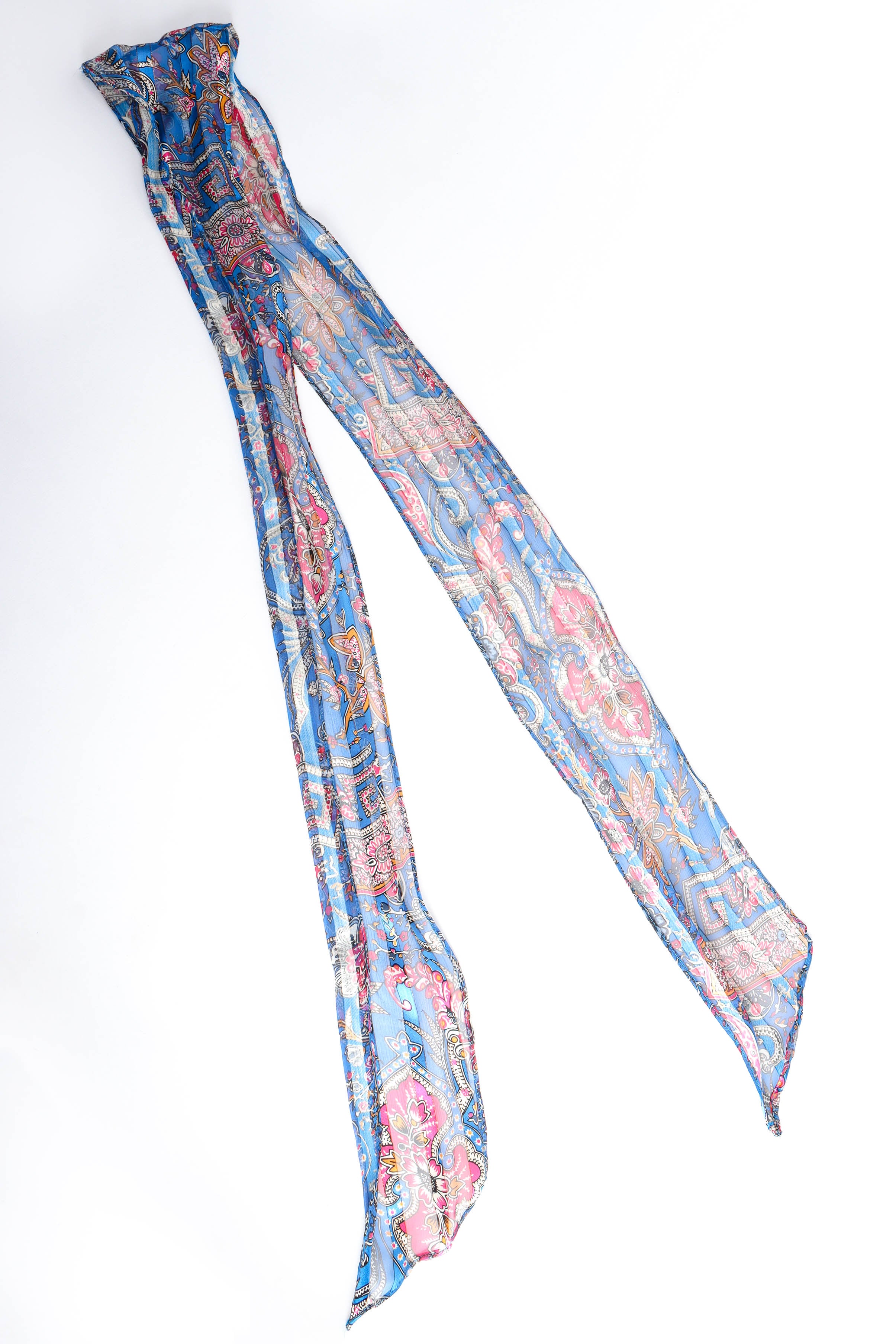 Vintage The Silk Farm Sheer Paisley Top & Skirt Set scarf flat lay @ Recess LA