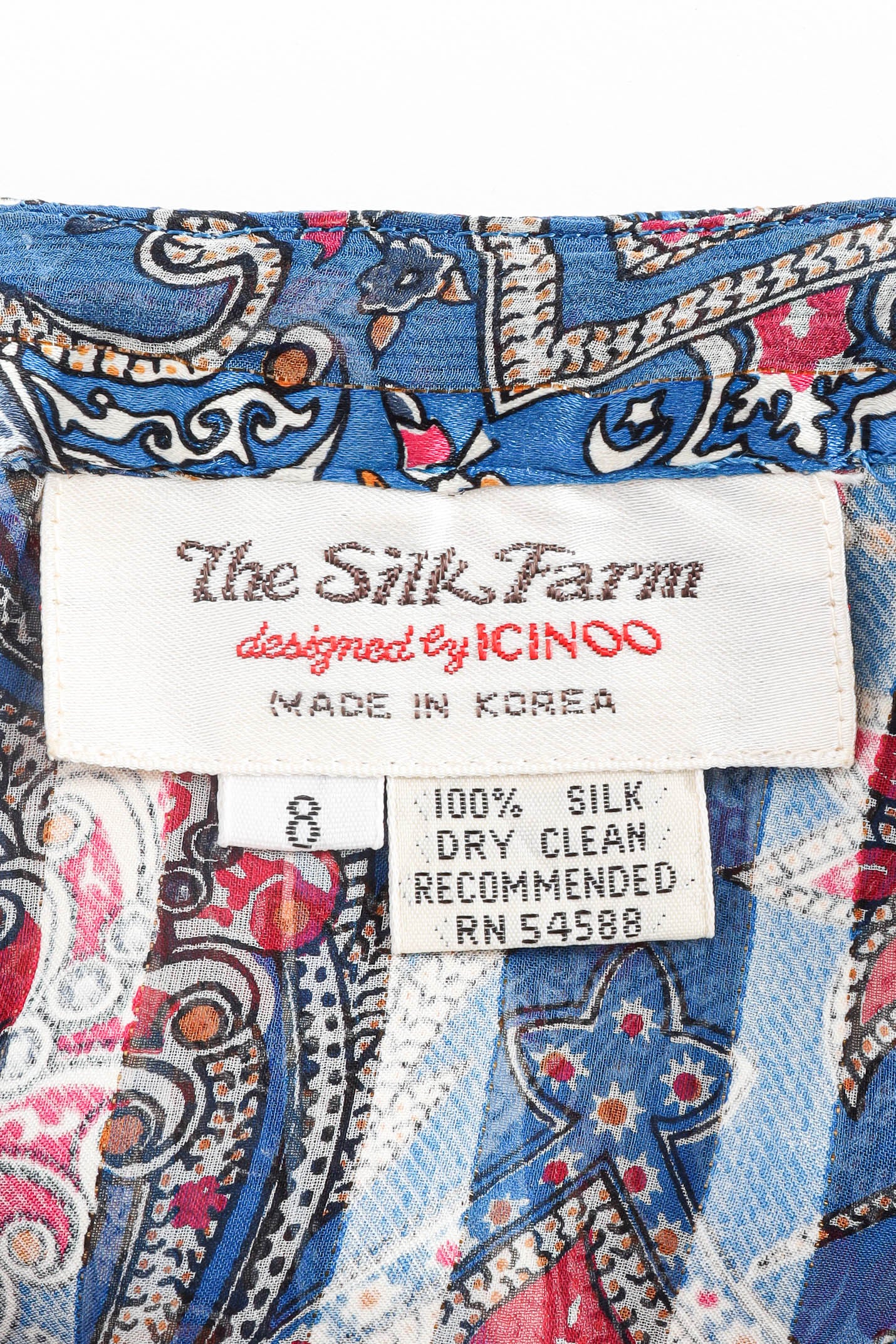 Vintage The Silk Farm Sheer Paisley Top & Skirt Set tag detail  @ Recess LA