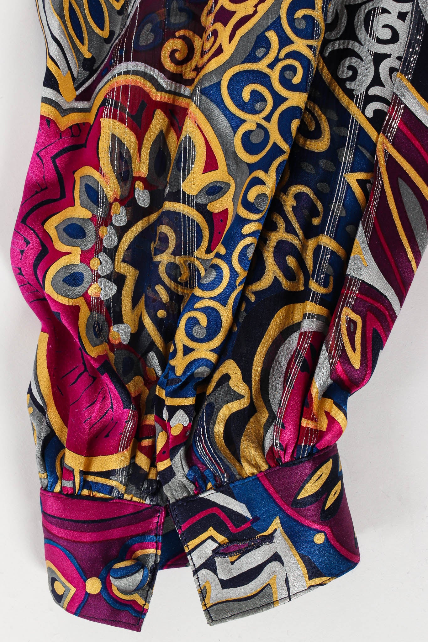 Vintage Silk Farm Abstract Geo Floral Silk Dress button/sleeve @ Recess Los Angeles