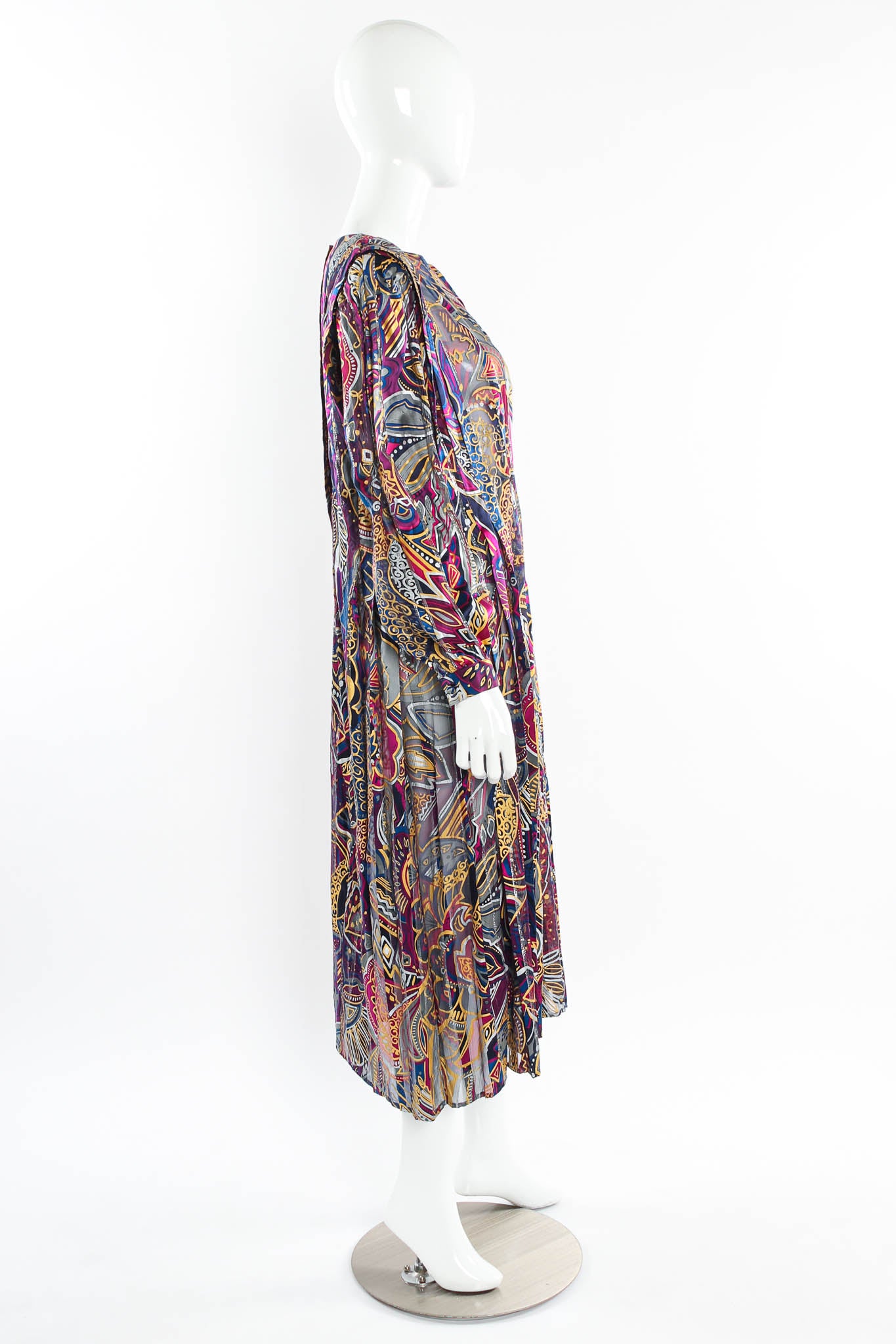 Vintage Silk Farm Abstract Geo Floral Silk Dress mannequin side no tie @ Recess Los Angeles