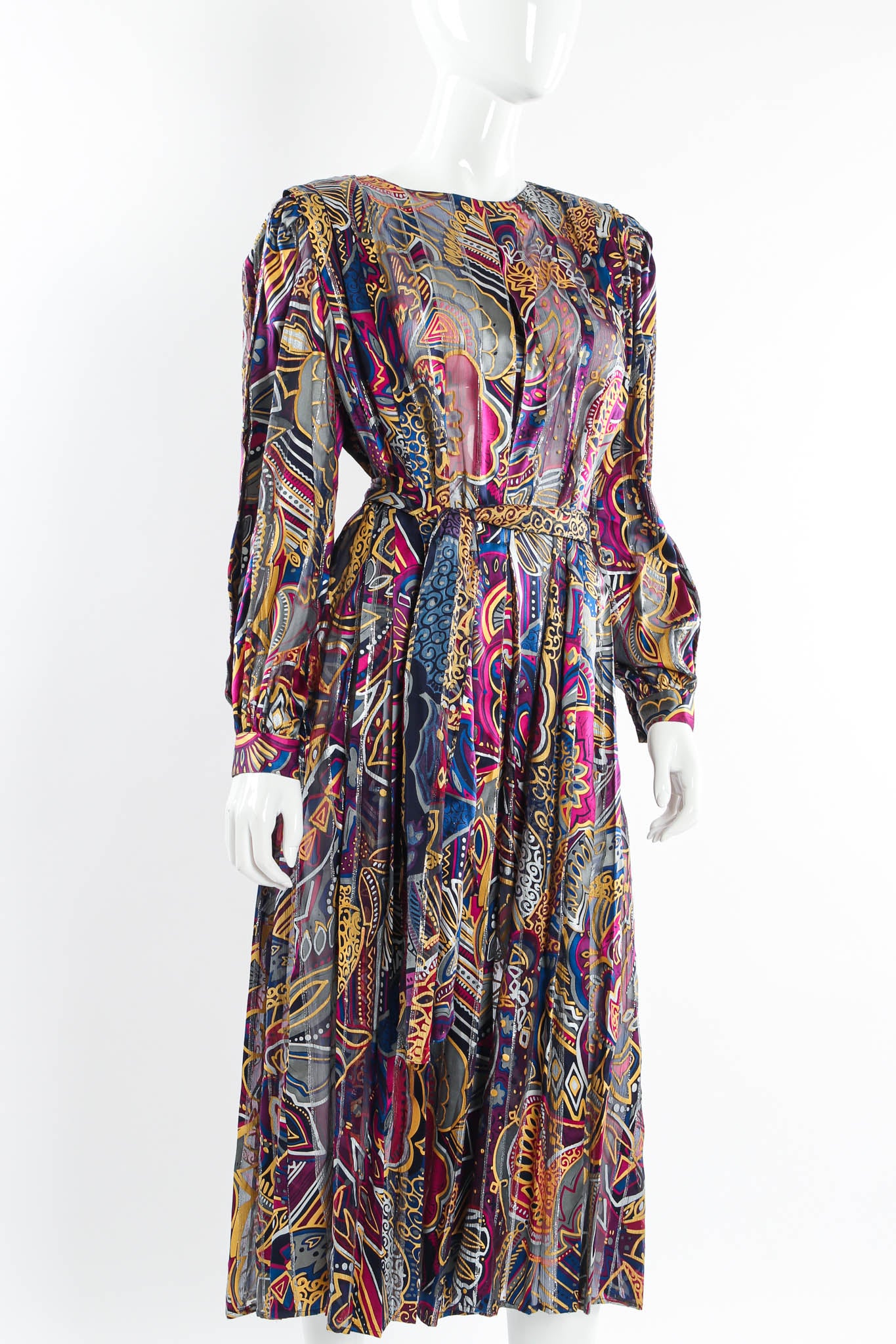 Vintage Silk Farm Abstract Geo Floral Silk Dress mannequin angle close@ Recess Los Angeles
