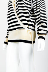 Vintage Sonia Rykiel White Stripe Knit Boyfriend Wrap Sweater on Mannequin faux wrap at Recess