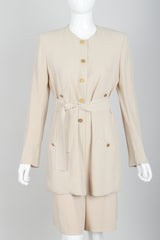 Vintage Sonia Rykiel Sand Crepe Belted Jacket & Short Set on Mannequin front crop at Recess