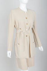 Vintage Sonia Rykiel Sand Crepe Belted Jacket & Short Set on Mannequin angled at Recess
