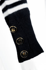 Vintage Sonia Rykiel White Stripe Knit Sailor Sweater on Mannequin sleeve cuff at Recess