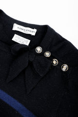 Vintage Sonia Rykiel Rainbow Striped Knit Bow Sweater shoulder button detail
