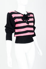 Vintage Sonia Rykiel Pink Stripe Keyhole Tie Neck Sweater on Mannequin Angled at Recess