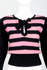 Vintage Sonia Rykiel Pink Stripe Keyhole Tie Neck Sweater on Mannequin Front Crop at Recess