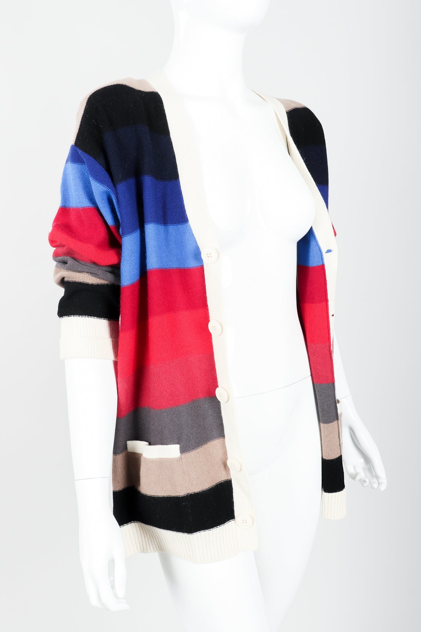 Vintage Sonia Rykiel Ombré Striped Knit Boyfriend Cardigan on Mannequin open angle at Recess
