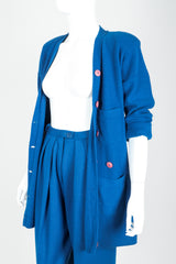 Vintage Sonia Rykiel Blue Knit Longline Cardigan & Pant Set on Mannequin open at Recess