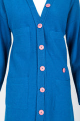 Vintage Sonia Rykiel Blue Knit Longline Cardigan & Pant Set on Mannequin front crop at Recess