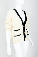 Vintage Sonia Rykiel Cream Knit Letterman Cardigan on Mannequin side at Recess