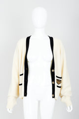 Vintage Sonia Rykiel Cream Knit Letterman Cardigan on Mannequin open at Recess