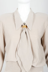 Vintage Sonia Rykiel Beige Knit Sweater Scarf & Short Ensemble front Crop on Mannequin