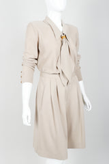 Vintage Sonia Rykiel Beige Knit Sweater Scarf & Short Ensemble Crop on Mannequin