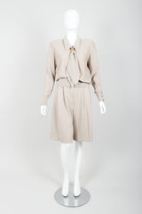 Vintage Sonia Rykiel Beige Knit Sweater Scarf & Short Ensemble Front on Mannequin