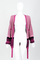 Vintage Sonia Rykiel Fuchsia Stripe Boyfriend Cardigan on Mannequin open at Recess