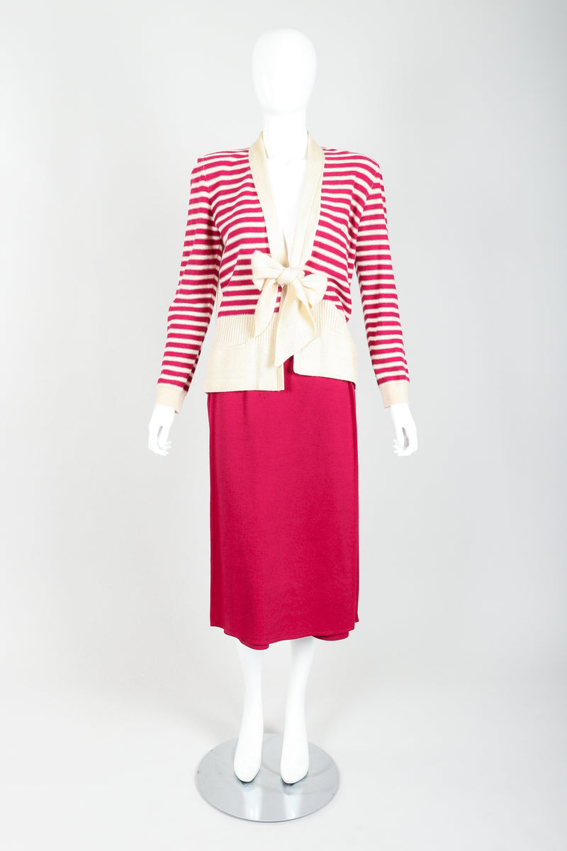 Vintage Sonia Rykiel Magenta Knit Sweater & Panel Short Skort Set on Mannequin front at Recess