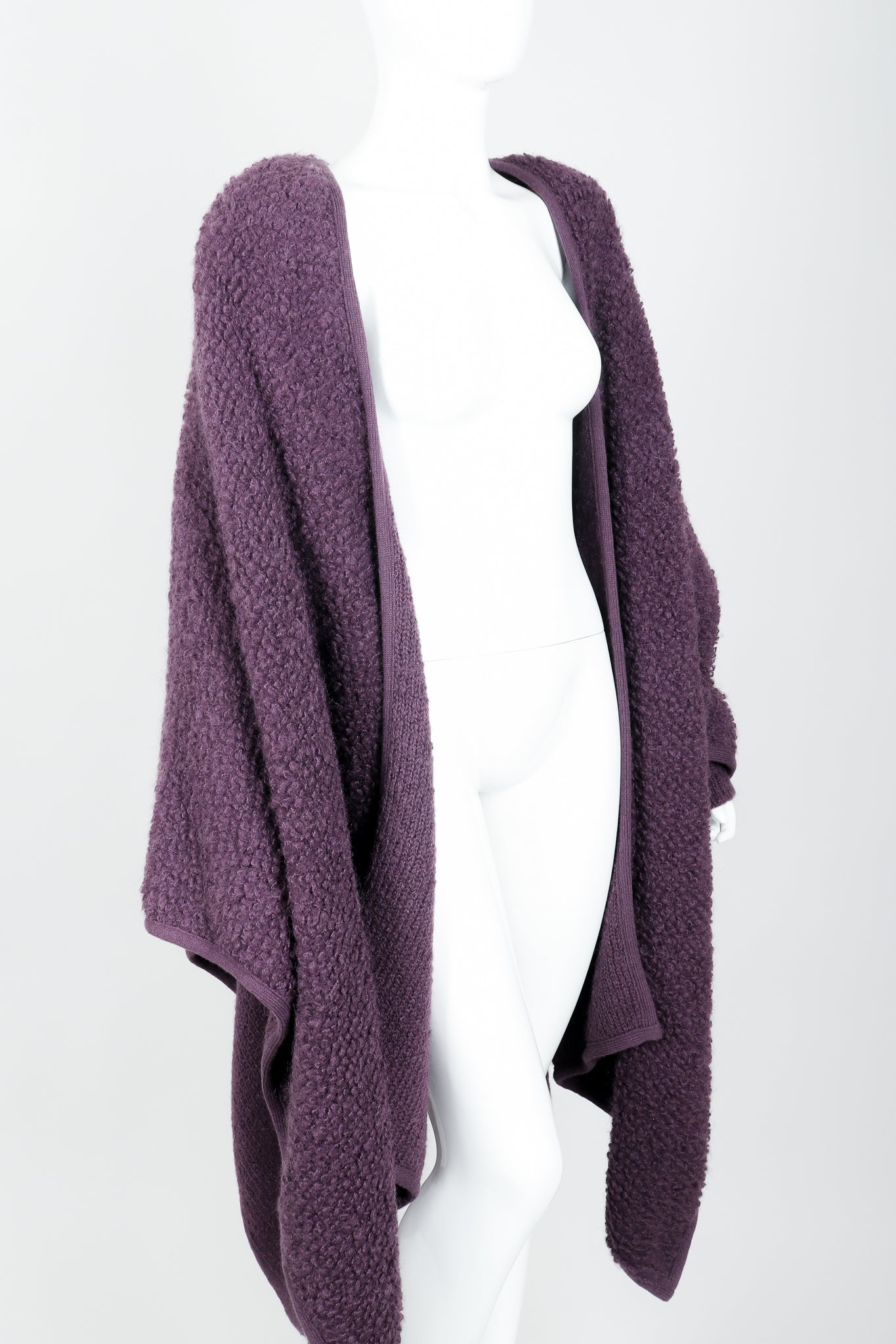 Vintage Sonia Rykiel Curly Wool Cape Coat Poncho on Mannequin angle crop at Recess