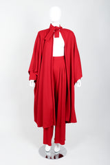 Vintage Sonia Rykiel Red Knit Cape Coat & Pant Set on mannequin tied at Recess