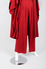 Vintage Sonia Rykiel Red Knit Cape Coat & Pant Set on mannequin pant hem at Recess