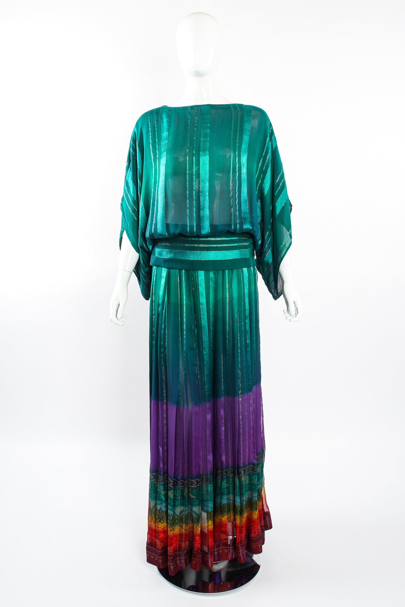 Vintage Soo Yung Lee Rainbow Ombré Chiffon Blouse & Skirt Set on Mannequin clipped at Recess LA