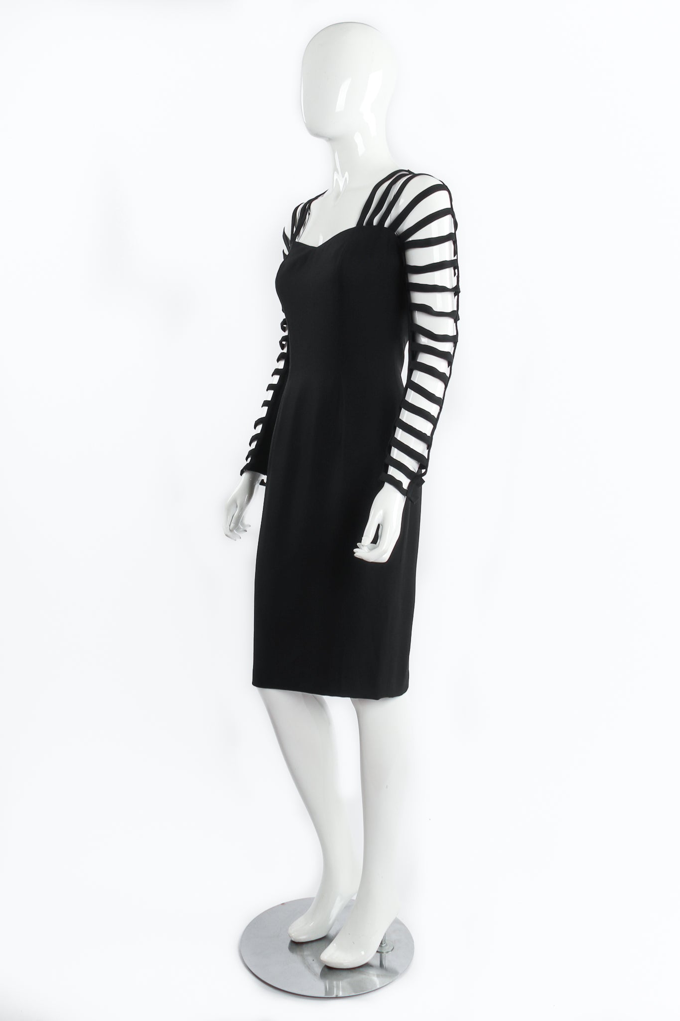 Vintage Sophie Sitbon Strappy Cage Cocktail Sheath Dress on Mannequin side at Recess Los Angeles