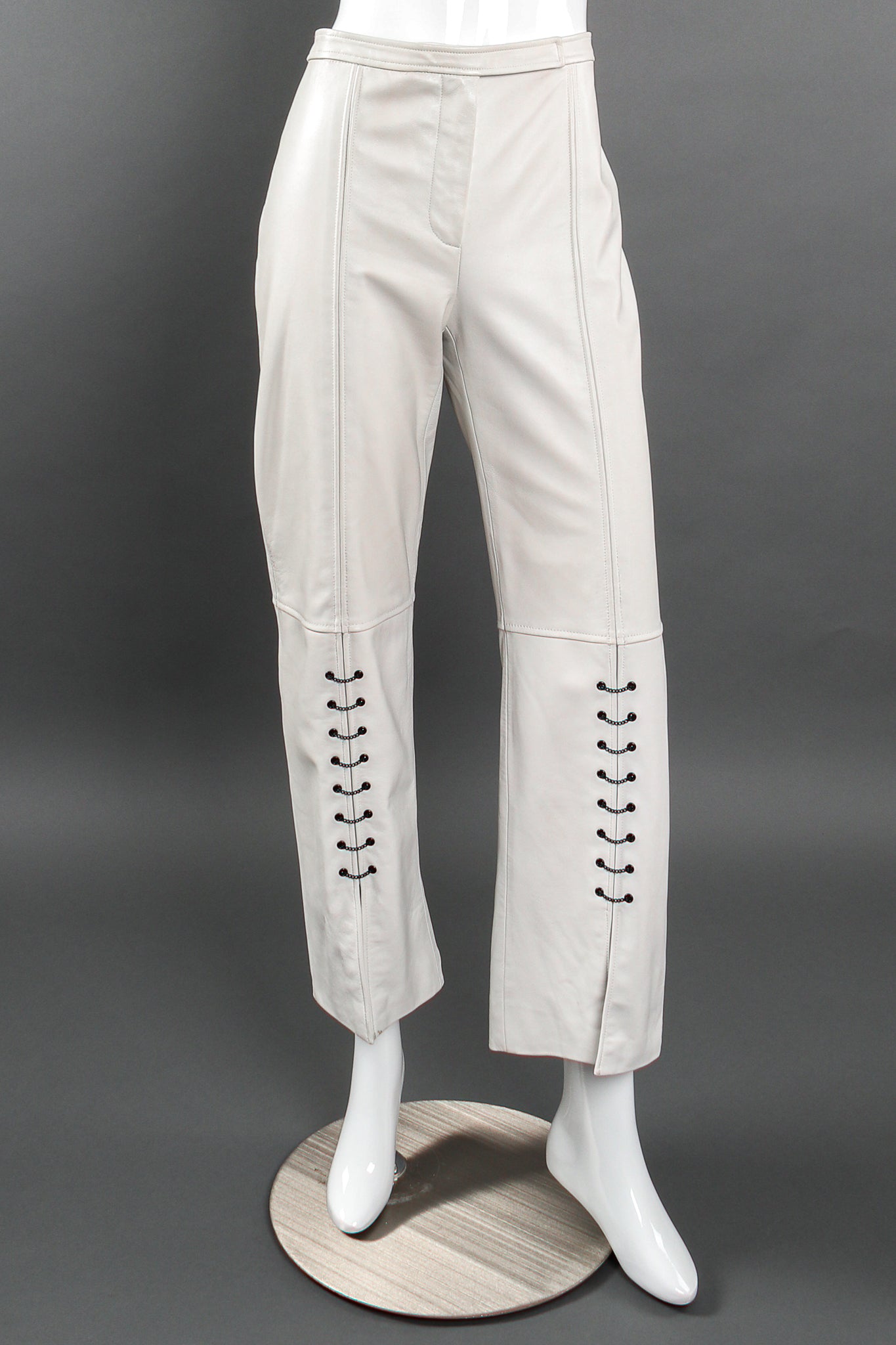 Vintage St. John Chained Leather Tank & Pant Set on mannequin pant front at Recess LA