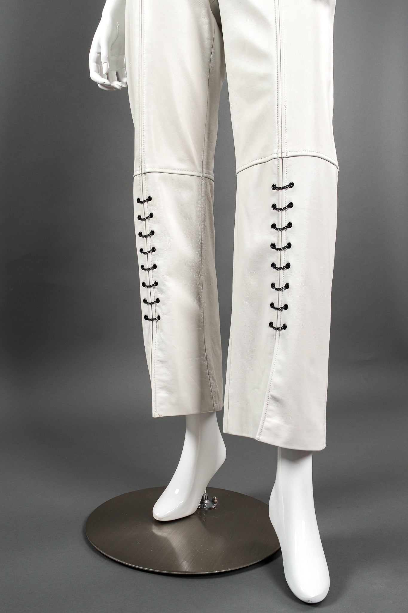 Vintage St. John Chained Leather Tank & Pant Set on mannequin pant leg at Recess LA
