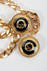 Vintage St John Triple-Strand Enamel Logo Chain Belt II Charm detail at Recess Los Angeles