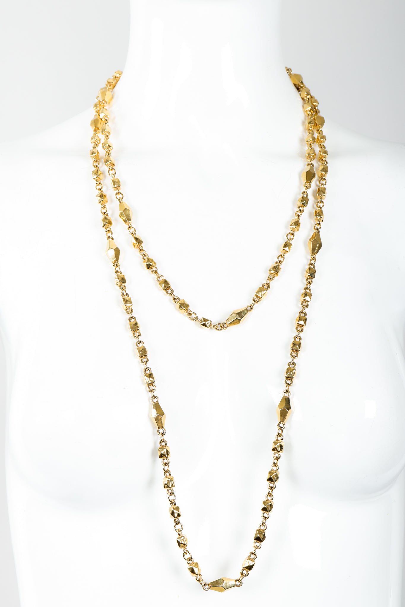 Vintage St. John Gold Faceted Diamond Rope Necklace Double Wrap on Mannequin at Recess