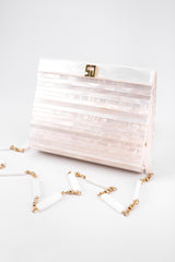 Recess Los Angeles Vintage St John Lucite Mother-of-Pearl Bridal Winter White Satin Clutch