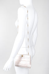 Recess Los Angeles Vintage St John Lucite Mother-of-Pearl Bridal Winter White Satin Clutch