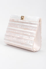 Recess Los Angeles Vintage St John Lucite Mother-of-Pearl Bridal Winter White Satin Clutch